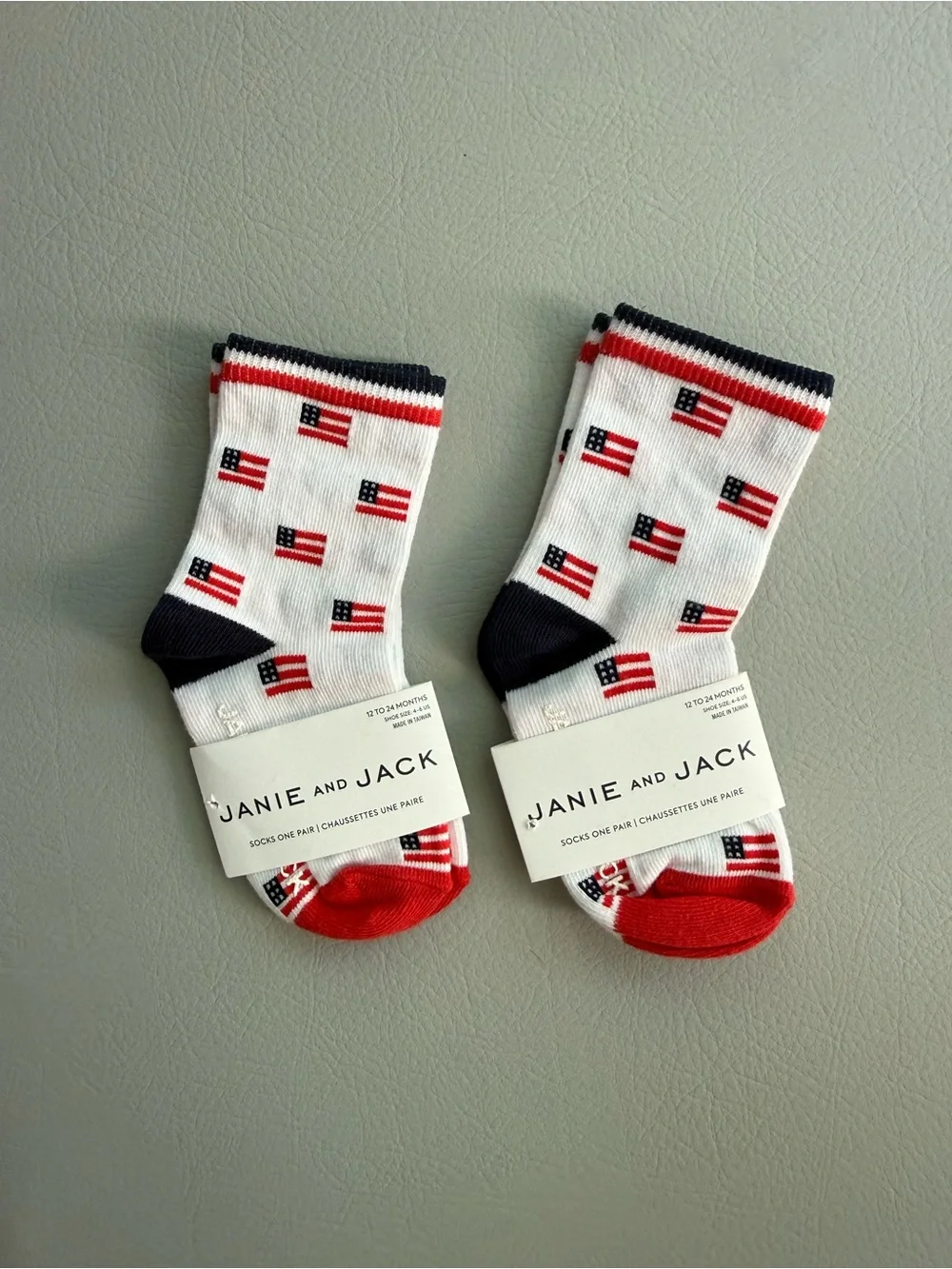 Janie and Jack American Flag Fourth of July Baby Socks 12-24M - 2 PAIRS - NEW
